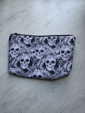 Skull & Floral Black Cosmetic Pouch